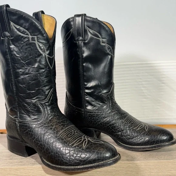 Tony Lama Black Bull hide Boots Size 8 EE Mens Style 2205 Western Leather Tony Lama Black Bull hide Boots Size 8.5 D Mens Style 2205  main image 4